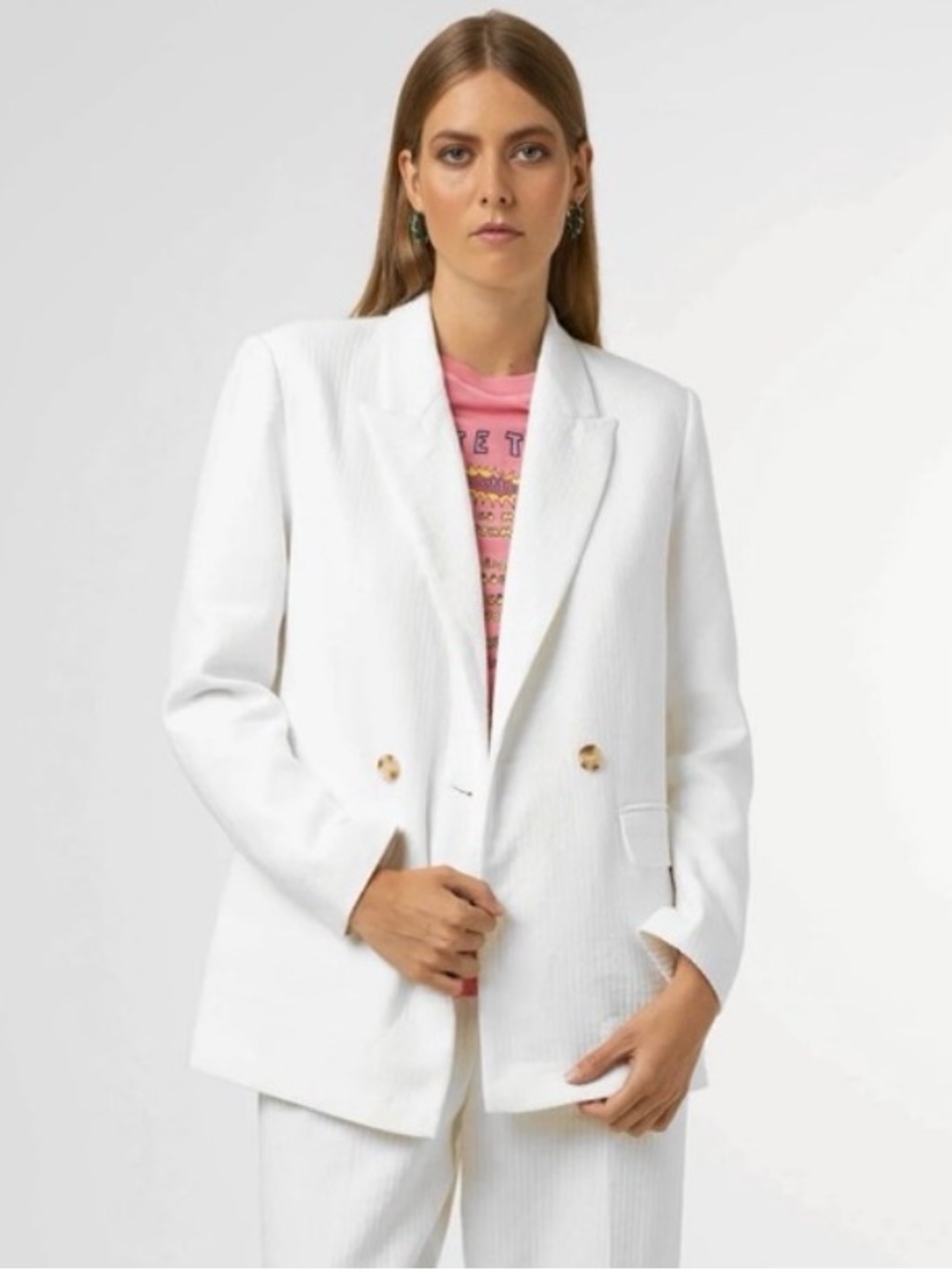 FRNCH Paris Anthropologie White Blazer Size Small 100% Linen Luxury Minimalist